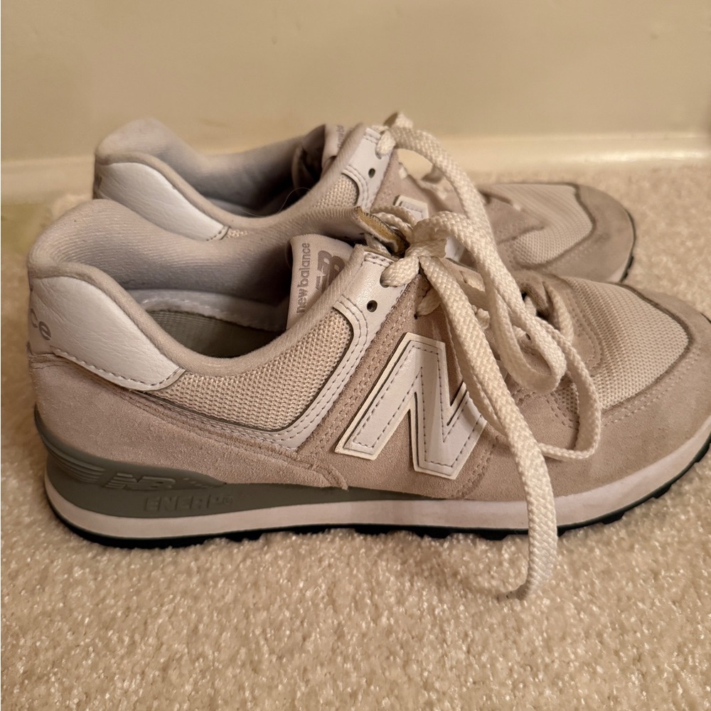 New Balance Light Tan and White Sneakers